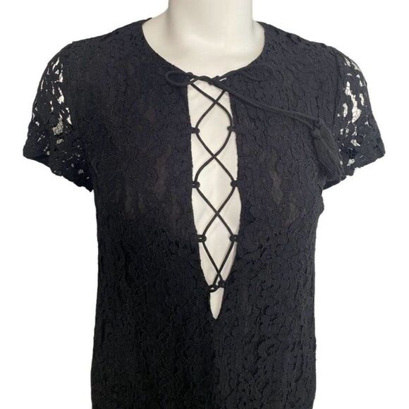 Forever 21 Black Lace Plunging Lace Up Neckline Dress sz Small NEW - Picture 4 of 10
